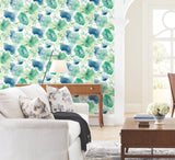 Watercolor Bouquet Blue & Green Wallpaper with Floral Watercolor Motif - York BL1774