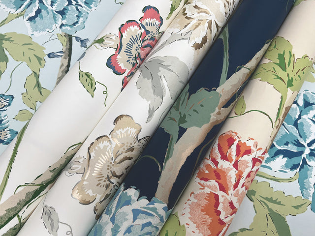 Teahouse Floral Cream & Coral Wallpaper with Birds and Blossoms - York BL1781
