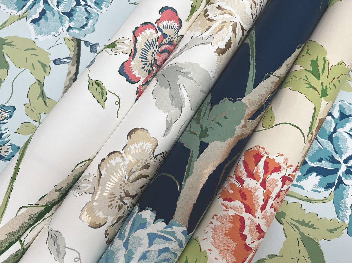 Teahouse Floral Navy Wallpaper with Birds and Butterflies Motif - York BL1782
