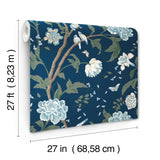 Teahouse Floral Navy Wallpaper with Birds and Butterflies Motif - York BL1782