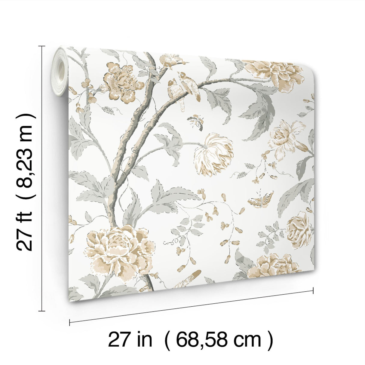Teahouse Floral Neutral Wallpaper with Birds and Butterflies - York BL1783