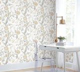 Teahouse Floral Neutral Wallpaper with Birds and Butterflies - York BL1783