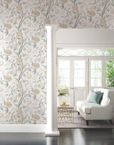 Teahouse Floral Neutral Wallpaper with Birds and Butterflies - York BL1783