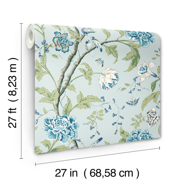 Teahouse Floral Light Blue Wallpaper with Birds and Butterflies - York BL1784