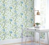 Teahouse Floral Light Blue Wallpaper with Birds and Butterflies - York BL1784