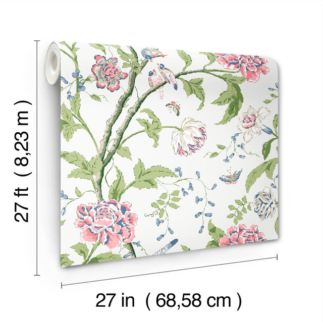 Teahouse Floral White & Blush Wallpaper with Birds and Butterflies Motif - York BL1785