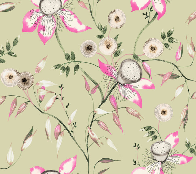 Dream Blossom Light Green Floral Non Woven Wallpaper - York BL1791