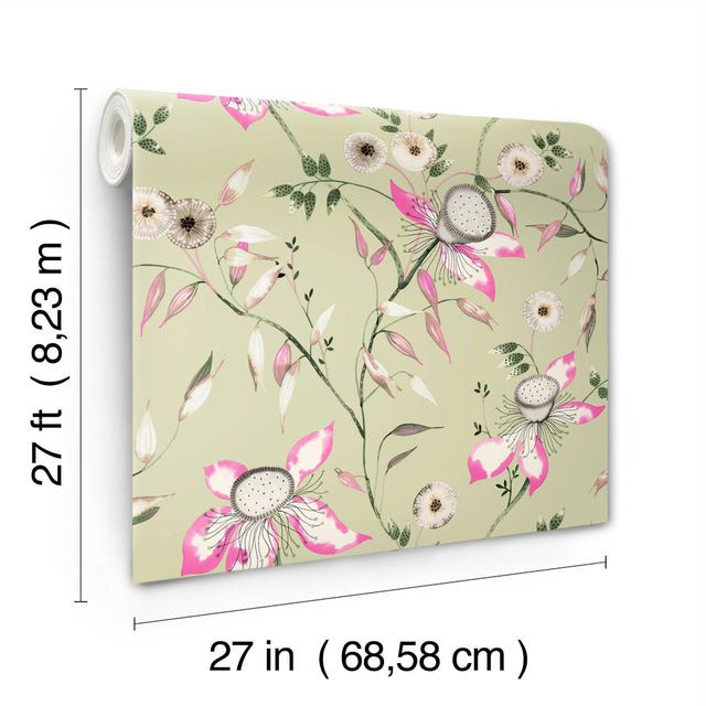 Dream Blossom Light Green Floral Non Woven Wallpaper - York BL1791