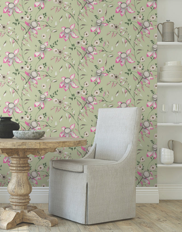 Dream Blossom Light Green Floral Non Woven Wallpaper - York BL1791