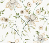 Dream Blossom White & Green Wallpaper with Chinoiserie Floral Motif - York BL1793