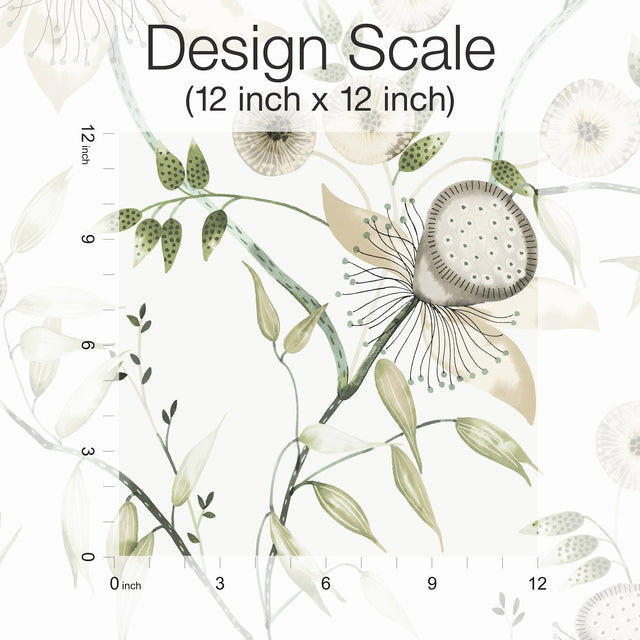 Dream Blossom White & Green Wallpaper with Chinoiserie Floral Motif - York BL1793