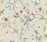 Dream Blossom Taupe & Aqua Floral Non Woven Wallpaper - York BL1794