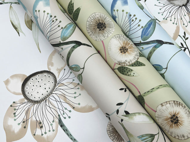 Dream Blossom Taupe & Aqua Floral Non Woven Wallpaper - York BL1794