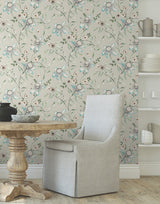 Dream Blossom Taupe & Aqua Floral Non Woven Wallpaper - York BL1794