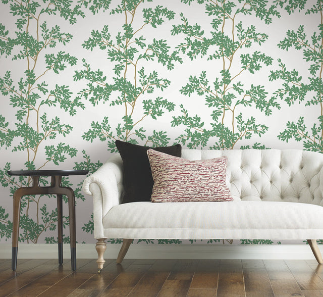 Lunaria Silhouette White & Green Botanical Ivy/Vines Wallpaper, Non Woven Matte - York BL1801