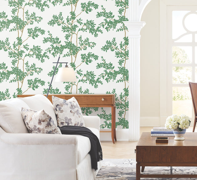 Lunaria Silhouette White & Green Botanical Ivy/Vines Wallpaper, Non Woven Matte - York BL1801