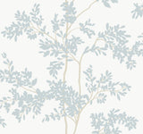 Lunaria Silhouette White & Cloud Blue Botanical Non Woven Wallpaper - York BL1802