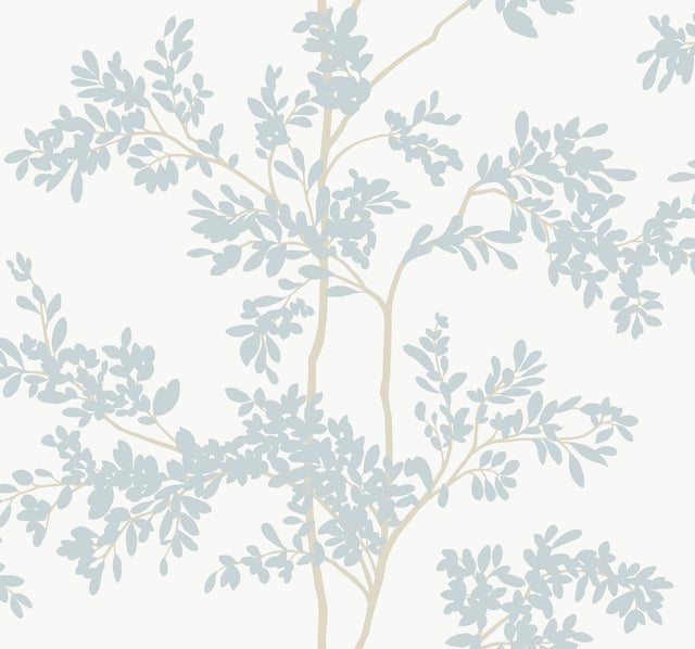 Lunaria Silhouette White & Cloud Blue Botanical Non Woven Wallpaper - York BL1802