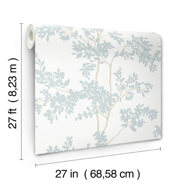 Lunaria Silhouette White & Cloud Blue Botanical Non Woven Wallpaper - York BL1802