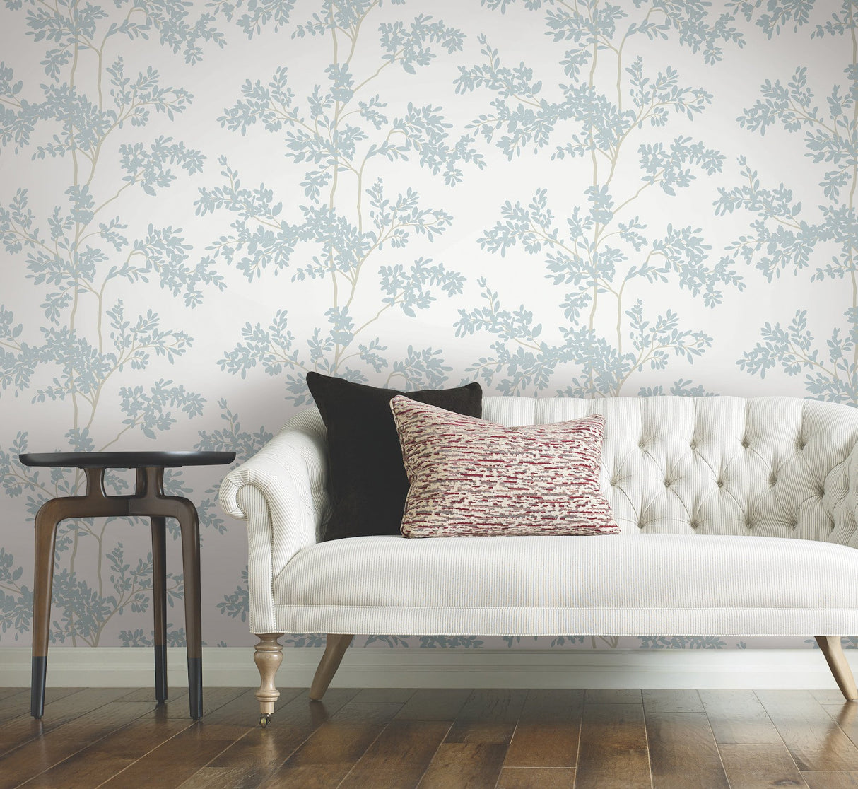 Lunaria Silhouette White & Cloud Blue Botanical Non Woven Wallpaper - York BL1802
