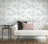 Lunaria Silhouette White & Cloud Blue Botanical Non Woven Wallpaper - York BL1802