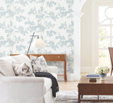 Lunaria Silhouette White & Cloud Blue Botanical Non Woven Wallpaper - York BL1802