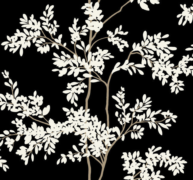 Lunaria Silhouette Black & White Wallpaper with Botanical Non Woven Drop Match - York BL1804