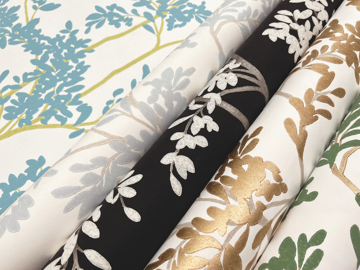 Lunaria Silhouette Black & White Wallpaper with Botanical Non Woven Drop Match - York BL1804