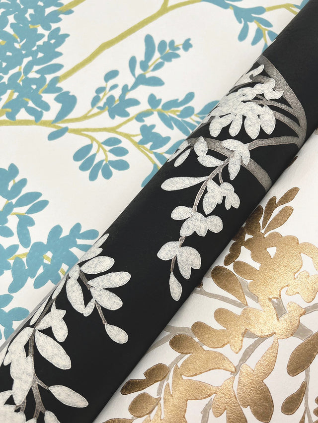 Lunaria Silhouette Black & White Wallpaper with Botanical Non Woven Drop Match - York BL1804