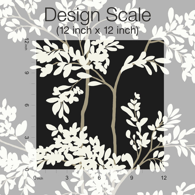 Lunaria Silhouette Black & White Wallpaper with Botanical Non Woven Drop Match - York BL1804