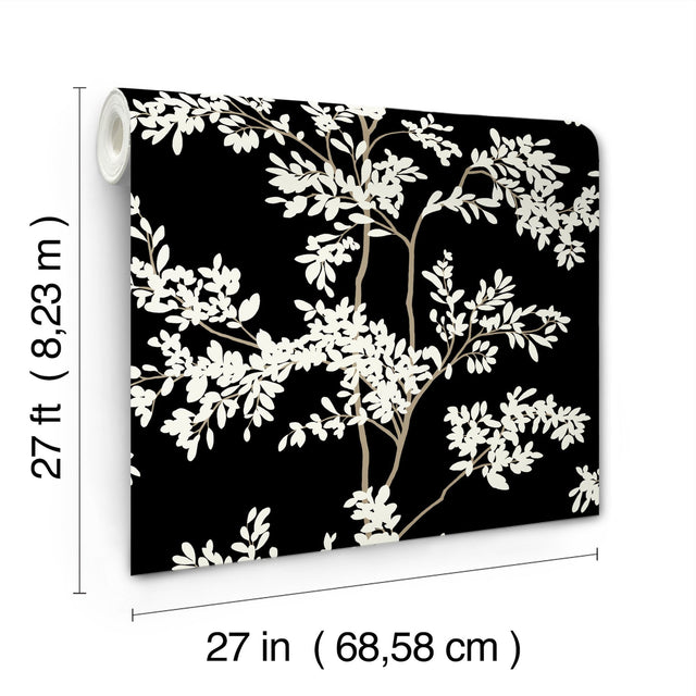 Lunaria Silhouette Black & White Wallpaper with Botanical Non Woven Drop Match - York BL1804