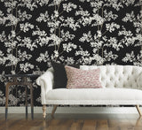 Lunaria Silhouette Black & White Wallpaper with Botanical Non Woven Drop Match - York BL1804