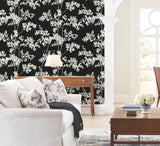 Lunaria Silhouette Black & White Wallpaper with Botanical Non Woven Drop Match - York BL1804