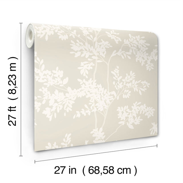 Lunaria Silhouette Light Taupe & White Botanical Wallpaper - York BL1805