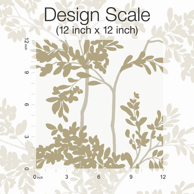 Lunaria Silhouette White & Gold Wallpaper with Botanical Branch Motif - York BL1806