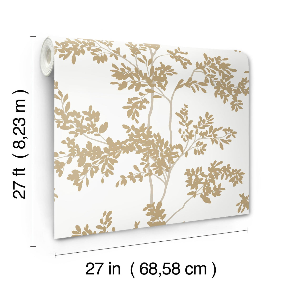 Lunaria Silhouette White & Gold Wallpaper with Botanical Branch Motif - York BL1806