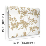Lunaria Silhouette White & Gold Wallpaper with Botanical Branch Motif - York BL1806