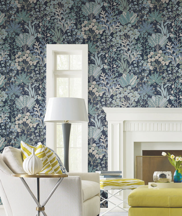 Forest Floor Navy Botanical Non Woven Wallpaper - York BL1812