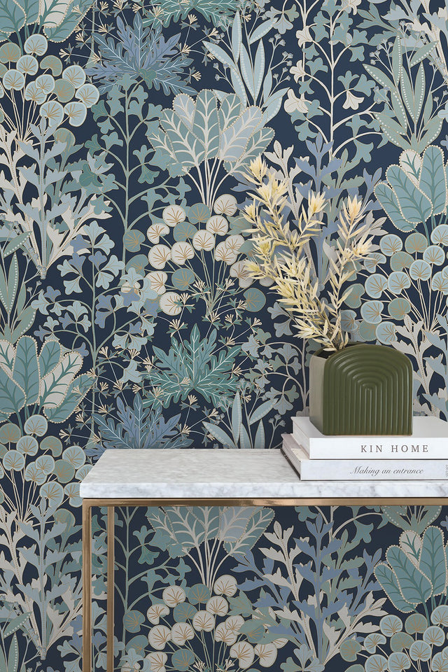 Forest Floor Navy Botanical Non Woven Wallpaper - York BL1812