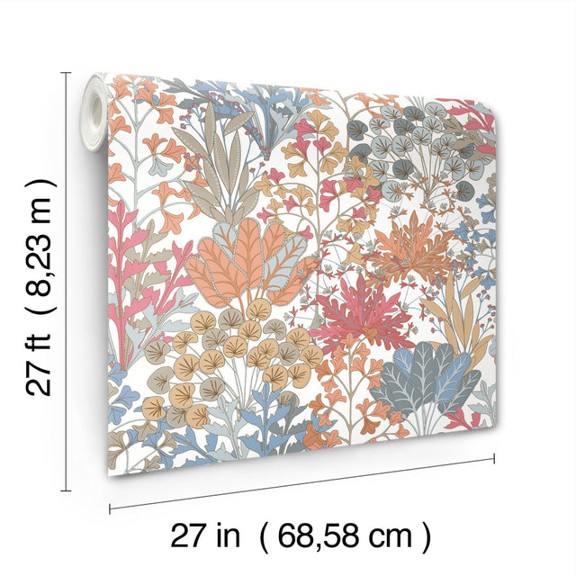 Forest Floor Coral Botanical Non Woven Wallpaper  Drop Match, 27 in x 27 ft, Washable/Strippable - York BL1813
