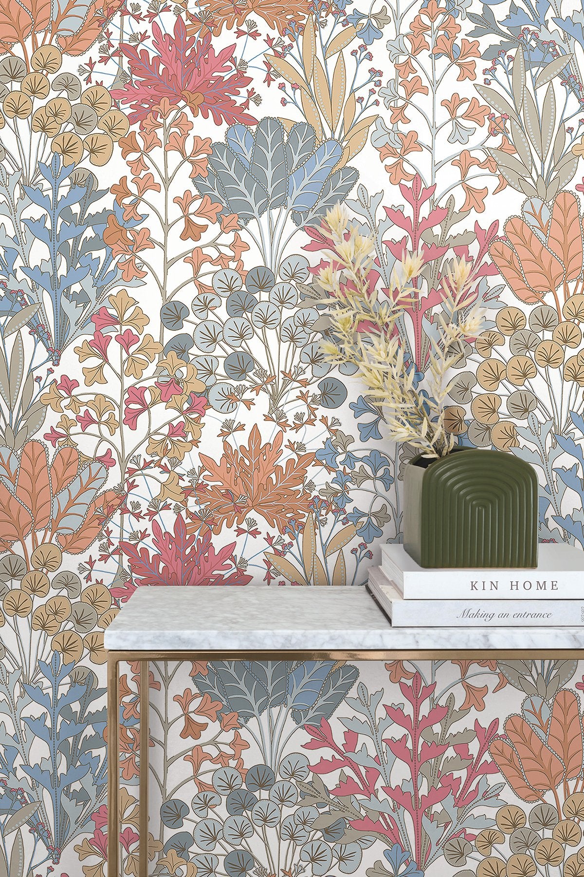Forest Floor Coral Botanical Non Woven Wallpaper- Drop Match, 27 in x 27 ft, Washable/Strippable - York BL1813