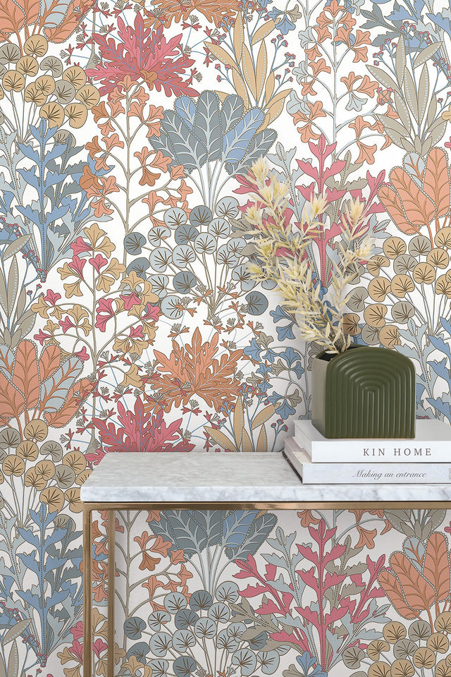 Forest Floor Coral Botanical Non Woven Wallpaper  Drop Match, 27 in x 27 ft, Washable/Strippable - York BL1813