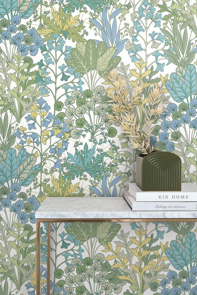 Forest Floor White & Green Botanical Non Woven Wallpaper - York BL1814