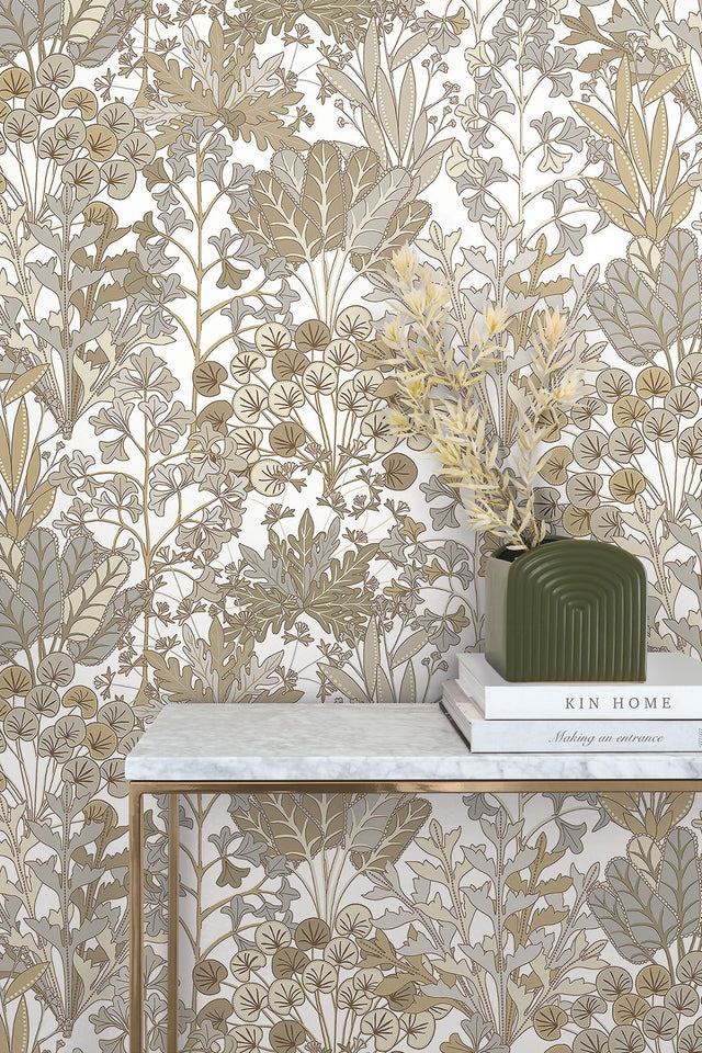 Forest Floor Neutral Wallpaper with Botanical Non Woven Pattern - York BL1815