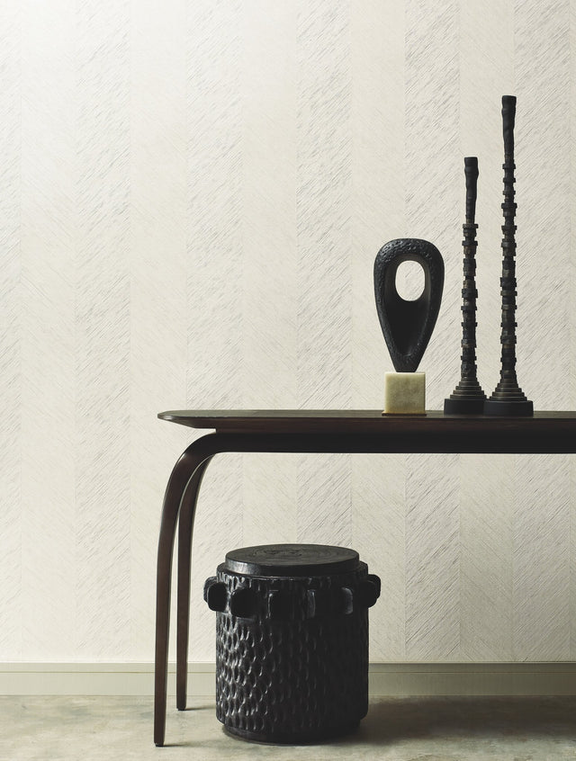 Chevron White Metallic Wallpaper with Metallic Chevron Boho Luxe Pattern - York BO6601