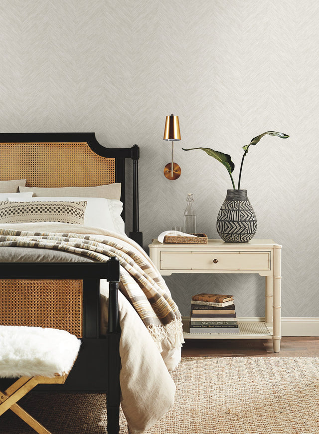 Chevron White Metallic Wallpaper with Metallic Chevron Boho Luxe Pattern - York BO6601