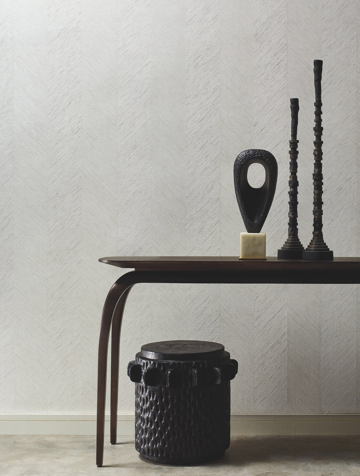 Chevron Grey Metallic Wallpaper with Bohemian Non Woven Style - York BO6603