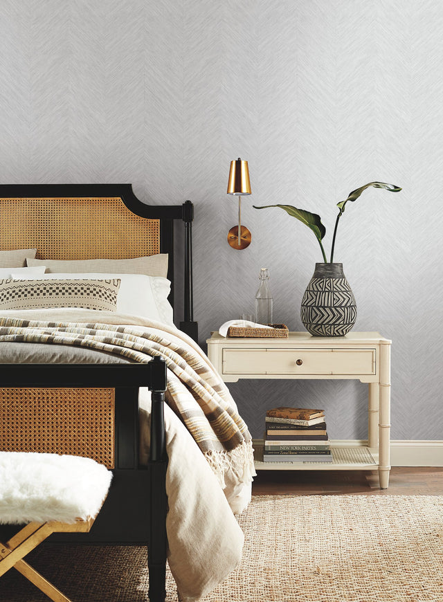 Chevron Grey Metallic Wallpaper with Bohemian Non Woven Style - York BO6603