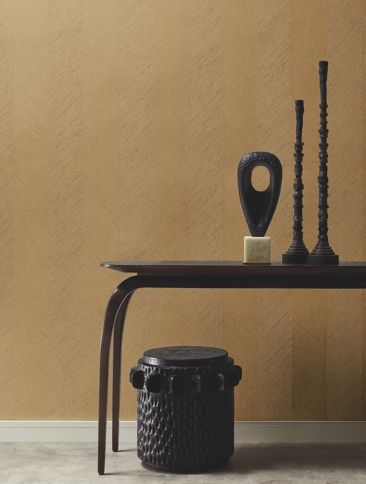 Chevron Beige Metallic Wallpaper with Bohemian Chevron Pattern, Metallic Effect - York BO6606