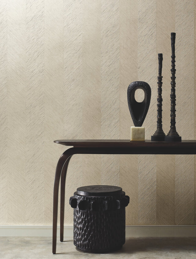 Metallic Chevron Cream Wallpaper with Bohemian Chevron Pattern, Non Woven Unpasted - York BO6607